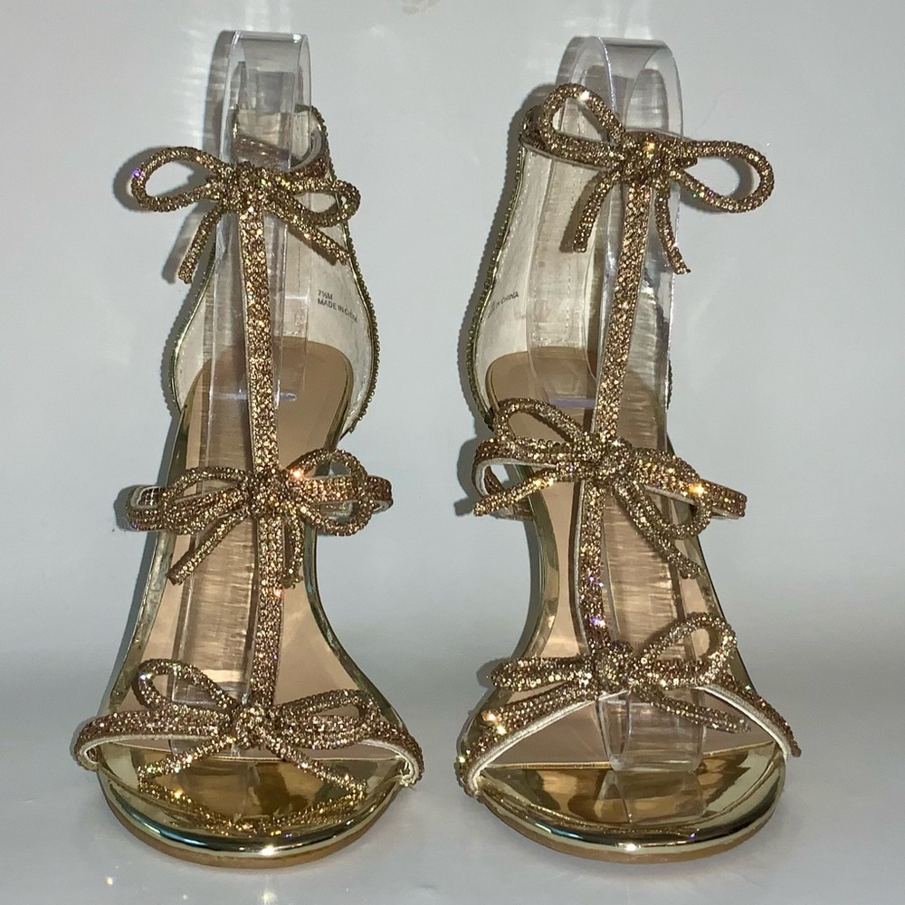 INC International Concepts Glittery Gold Stiletto Strappy Sandals - Picture 5 of 16